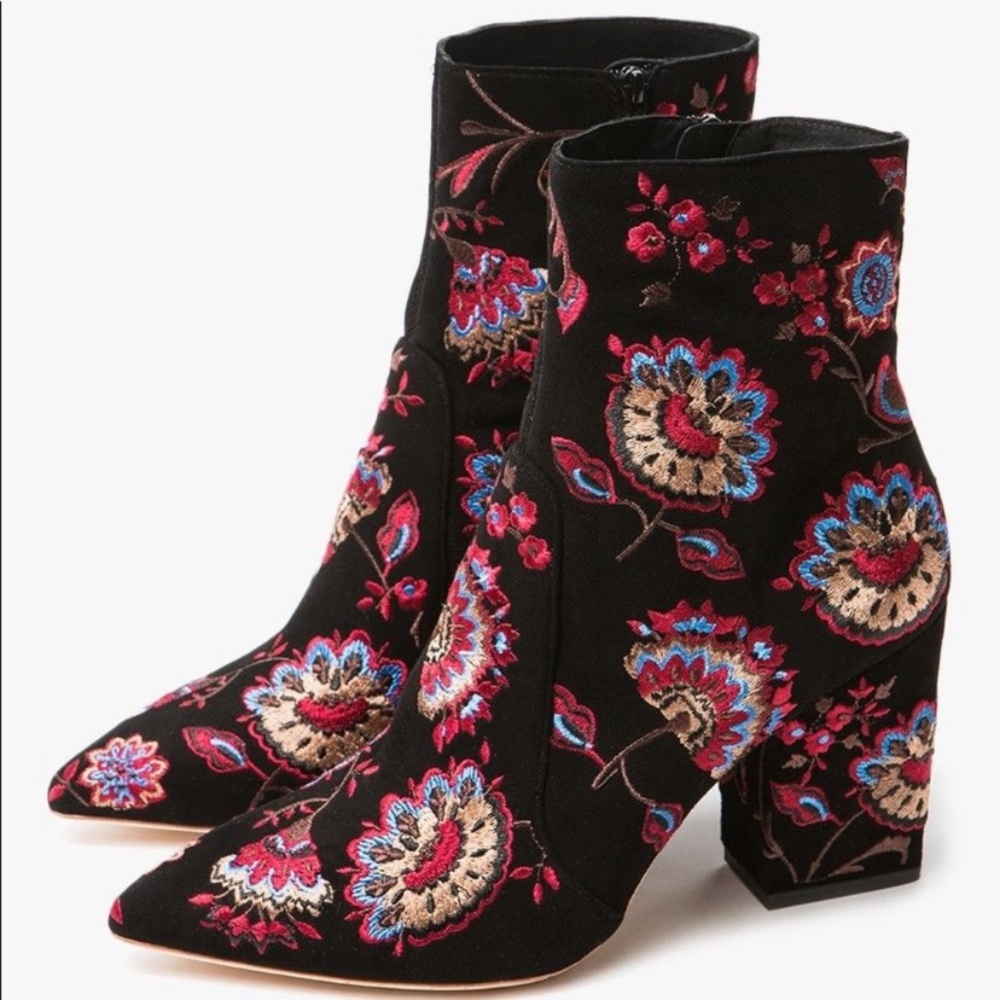 Loeffler Randall Isla Embroidered Suede Ankle Boot